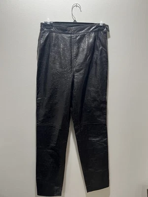 Escada Black Lambskin Leather High Rise Pants Size 36 Made In Italy - Image 1 of 4