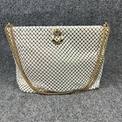 Cartera vintage de malla metálica blanca Whiting & Davis cadena dorada hecha en EE. UU. Foto 1 de 4