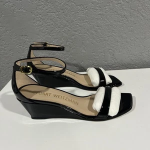 Stuart Weitzman Damen-Keilsandalen Nudistcurve 50 Adobe Lackleder Größe 7 - Bild 1 von 6