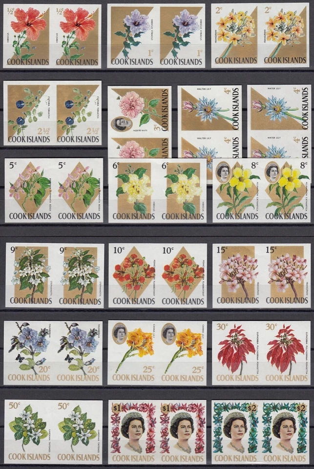 COOK ISLANDS 1967-71 Flowers, IMPERFORATE Set of 19 Pairs (no O/P) MNH - Image 1 of 1
