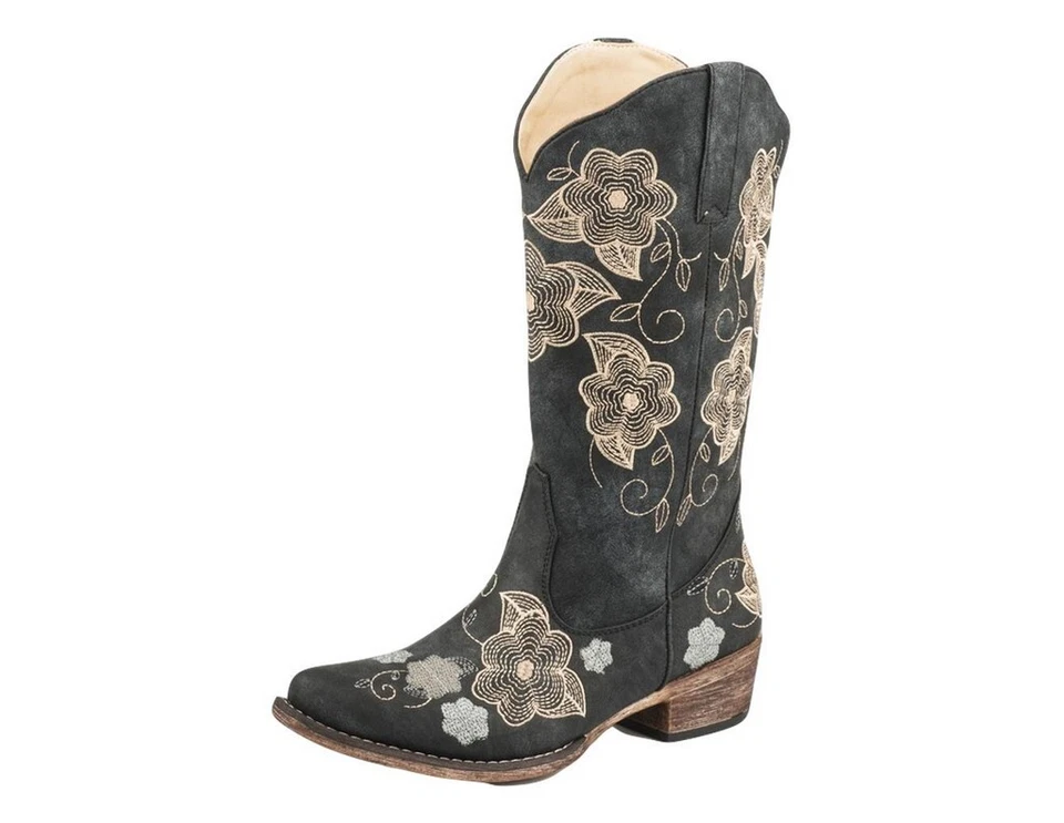 Roper Womens Riley Flowers Boot Black 7