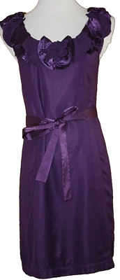 Vestido Yoana Baraschi Anthropologie Púrpura Satén Rosetas Sin Mangas Cinturón 6 Foto 1 de 4