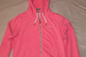 SUPERDRY ORANGE LABEL FLEECE HOODIE TRACK JACKET PINK SIZE MEDIUM M WOMENS E46 - Picture 1 of 7