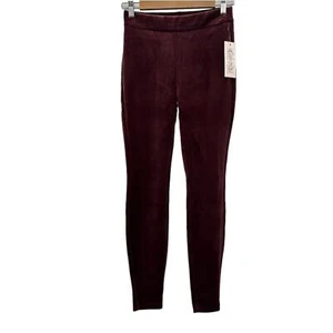 Leggings Nanette Lepore Borgoña Rojo Terciopelo Aplastado Acanalado tiro medio Talla XS - Imagen 1 de 9