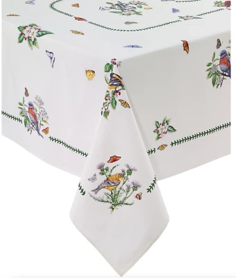 PORTMEIRION BOTANIC GARDEN BIRDS IVORY 60"x84" TABLECLOTH FLORAL 42609-084RT NEW - Image 1 of 4