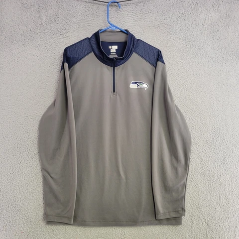 Seattle Seahawks Sweater Mens XL Extra Large Gray Pullover Sweatshirt 1/4 Zip Cover