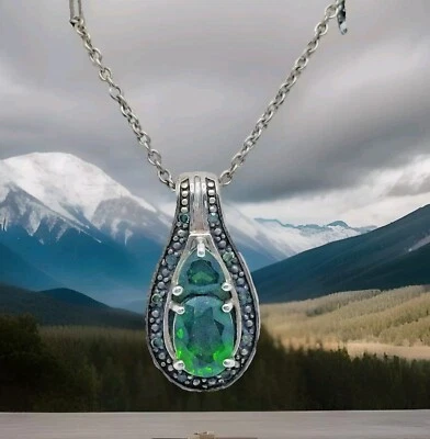 0.925 天然透镜泪珠形吊坠绿色钻石口音 18 英寸链 — 第 1/4 张图片