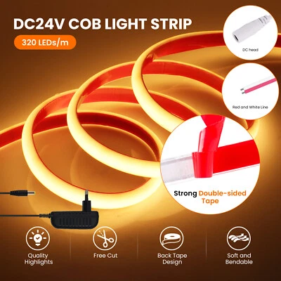 12V 24V COB LED Streifen IP68 Wasserdicht Strip Band Lichtschlauch Selbstklebend - Bild 1 von 4