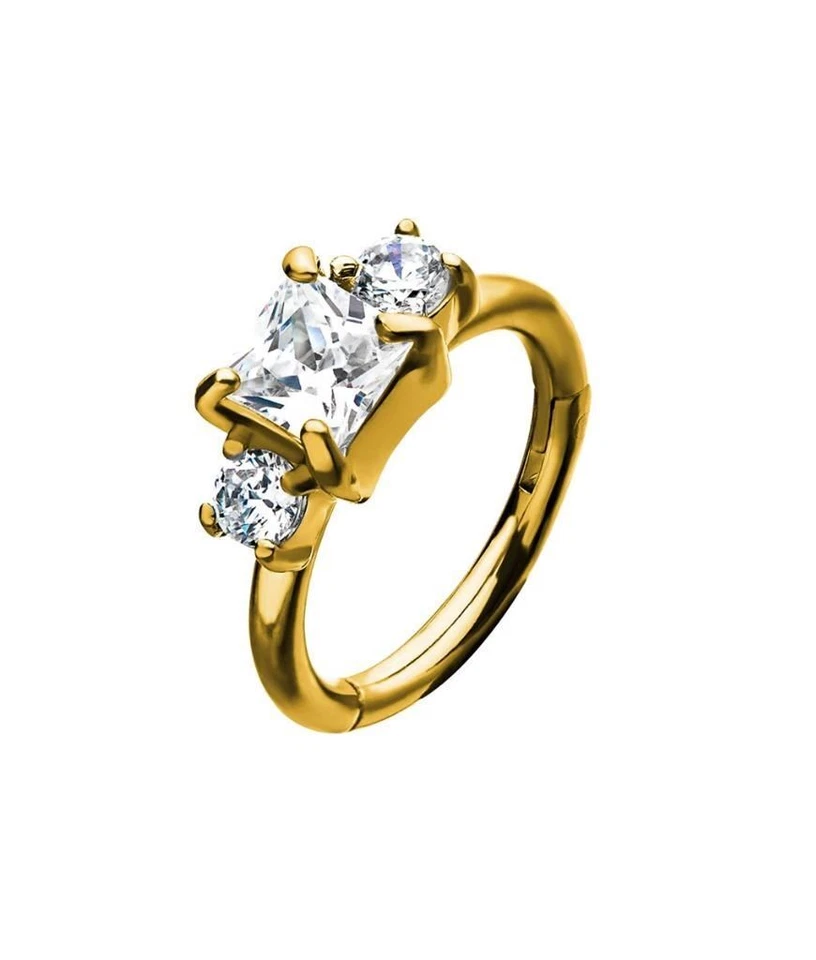 316L Surgical Steel Hinged Septum Clicker Triple Stone 5/16" 16G - Image 1 of 1