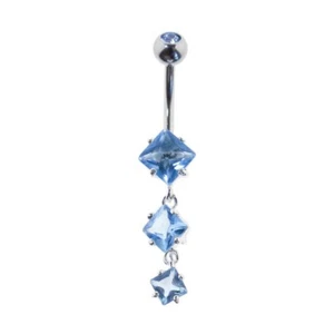 Steel Gem Navel Belly Button Ring Body Piercing w/CZ Dangle-FGB101-BL - Picture 1 of 1