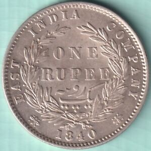 BRITISH INDIA 1840 VICTORIA QUEEN DIVIDED LEGEND ONE RUPEE RARE SILVER COIN