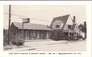 BRIDGEPORT, WEST VIRGINIA - ROTH ROADSIDE MOTEL & GUEST HOUSE - VINTAGE POSTCARD - Picture 1 of 2