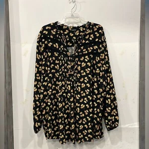 Torrid Womens Sz 6X Boho Sunflower Blouse Top Popover Button Balloon Sleeve Slub - Picture 1 of 11