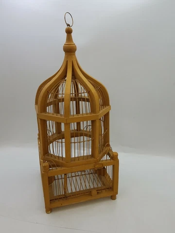 Vintage Wooden Domed Birdcage Metal Wood Spring Shut Door 22" Middle Eastern Cover