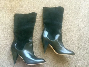 AUTH OSCAR DE LA RENTA MID CALF LEATHER/SUEDE BOOTS Sz 38 1/2 (FITS Sz 8 US) - Picture 1 of 10