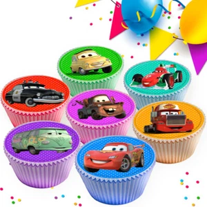 CARS MIXED COLOURED IMAGES EDIBLE CUPCAKE TOPPERS DECORATION 4U207 - Picture 1 of 1