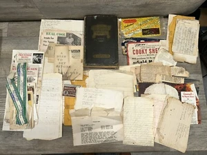 Antique Vintage Lot Of Recipes Hand Written Ads Newspaper Clippings Book - Picture 1 of 17