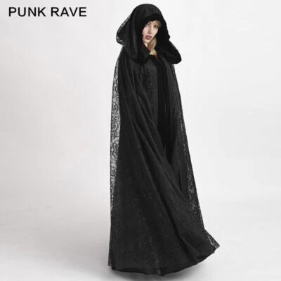 Punk Rave Mujeres Informal Chaqueta Negra Gótica Vampiro Victoriano Sudadera con Capucha Abrigos de Encaje Foto 1 de 4
