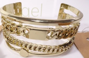 Lee Angel Women's Gold Brass 4 Layer Chain Bar Wide Cuff Bracelet NWT 98 - Picture 1 of 5