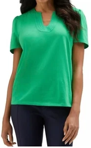 Rafaella Ladies' V-Neck Short Sleeve Top Size Large Fern Green NEW - Picture 1 of 8