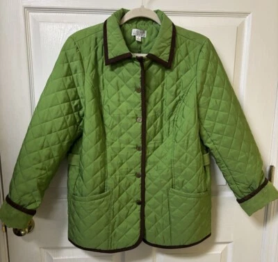 Joan Rivers Quilted Jacket Small ~ Green w/ Faux Suede trim ~ snap buttons - Image 1 of 4