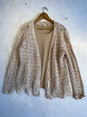 Conjunto de suéter para mujer Appleseed camiseta sin mangas y cárdigan pequeño marrón algodón 2 piezas Foto 1 de 4