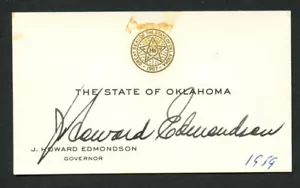 J. Howard Edmondson (d. 1971) signed auto Governor Oklahoma Business Card BC498 - Picture 1 of 1