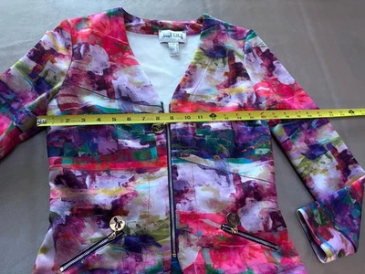 JOSEPH RIBKOFF $285 Smooth Stretch Stretch Zip Up Abstract Jacket Top Size 4 - Image 1 of 4