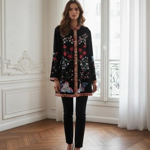 Indigo Moon Jacke Mantel Kimono schwarz bunt Blumen bestickt XL - Bild 1 von 7