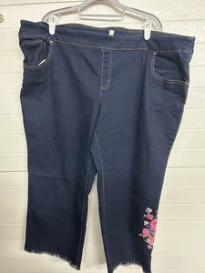 Pioneer Woman bestickte dunkelblaue Denim Jeans ~ abgeschnitten ~ roher Saum ~ Größe 2X - Bild 1 von 10