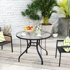 Outsunny 38" Round Patio Table, Tempered Glass Outdoor Dining Table, Black - Picture 1 of 11