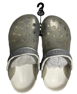 Crocs Unisex Classic GlitterClogs White W7 M5 Translucent Clear Slingback Rubber - Image 1 of 4