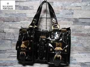 Mulberry Roxanne for GILES Nieten Handtasche Lackleder schwarz 22 x 34 cm - Bild 1 von 10