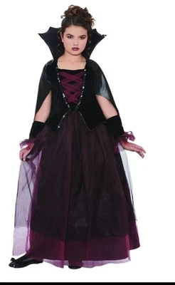 女孩红色和黑色天鹅绒吸血鬼德古拉的亲爱的礼服服装 XL 14/16 哥特 — 第 1/3 张图片