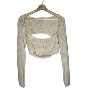 Free People Beach Crochet Long Sleeve Crop Top Beige/Cream Size Small - Picture 1 of 6