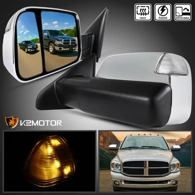 Fits 2002-2008 Dodge Ram 1500 Chrome Power Heated Towing Mirrors LED Puddle Lamp - Image 1 of 4
