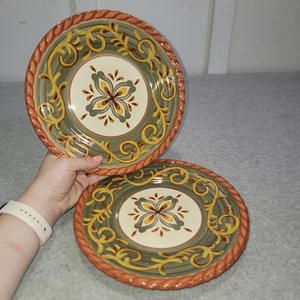 Set of 2 Tuscan Countryside Sienna Terracotta By Artimino 9.75" Dinner Plates - Picture 1 of 6