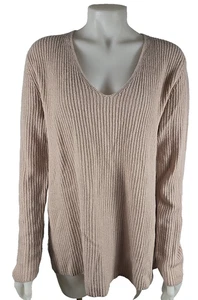 NWT - Vince Womens 100% Cashmere Rib Vneck Blush Beige Sweater Sz Large - Picture 1 of 3