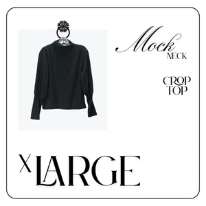 Mikey & Joey Shirt Damen XL schwarz Stehkragen gerippt bauchfrei Langarm Strick Freizeit - Bild 1 von 4