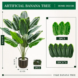 28" Tall Bird of Paradise Artificial Plants Tropical Fake Potted Banana Tree ... - Picture 1 of 12