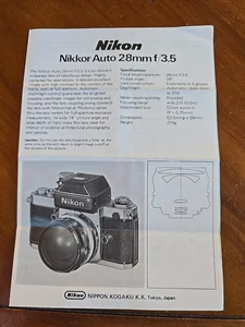 Nikon NIKKOR 28mm F3.5 Apollo Bedienungsanleitung Nippon Kogaku Buch F2 Ära 1973 - Bild 1 von 5