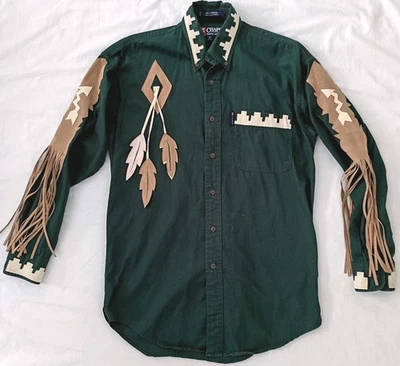 Chaps Ralph Lauren Western Cowboy Shirt Men S Green Custom Southwest Design See! - Image 1 of 4