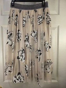 Everleigh Beige Satin & Tulle Skirt Layer Glitter Floral Blk Whi Skirt Womens M - Picture 1 of 10