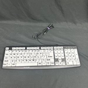 Nuklz N Large Print Computer Wired USB Keyboard High Contrast White Keys READ - Picture 1 of 7
