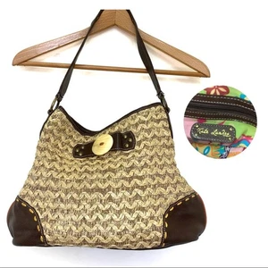 Kate Landry Woven Purse Leather Accents Shoulder Bag Cottagecore Tan Brown - Picture 1 of 12