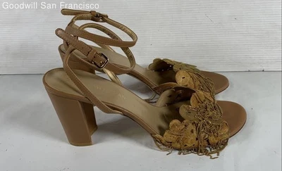 Stuart Weitzman Brown Leather Open Toe Block Ankle Strap Womens Heels Size 10M - Image 1 of 4