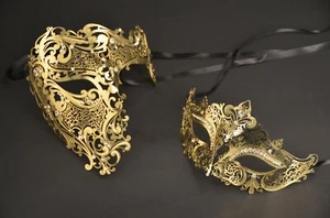 Couples Masquerade Mask Gold Venetian Party Masquerade Masks Roman Mask Mardi - Picture 1 of 10