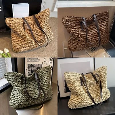 Bolso de Mano Grande Tejido de Paja de Verano Playa Moda Bolso de Mano Cartera de Hombro Regalo de Navidad Foto 1 de 4