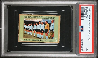 EQUIPO INGLATERRA - 1970 Y.A.R. Sello - Copa Mundial de la FIFA México 1/2B Sello PSA 7 Foto 1 de 2