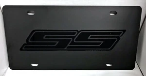 Chevrolet Camaro SS emblem logo black on black vanity steel license plate tag - Foto 1 di 2